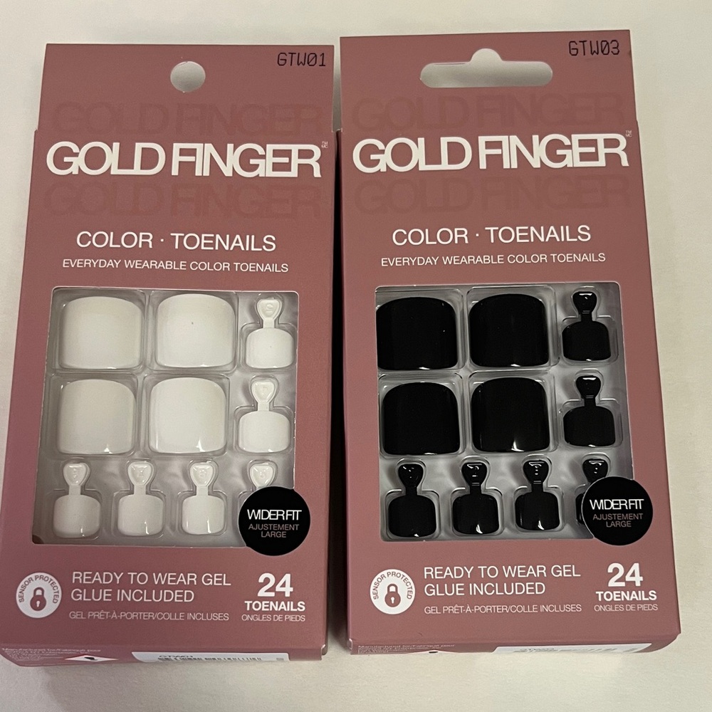 Gold Finger Toenails Two (2) Packs of 24 Black and White